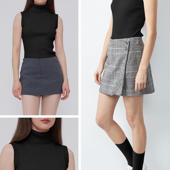 Women Sleeveless High Neck Turtleneck Stretchable Knit Sweater Top - Picture 4 of 5